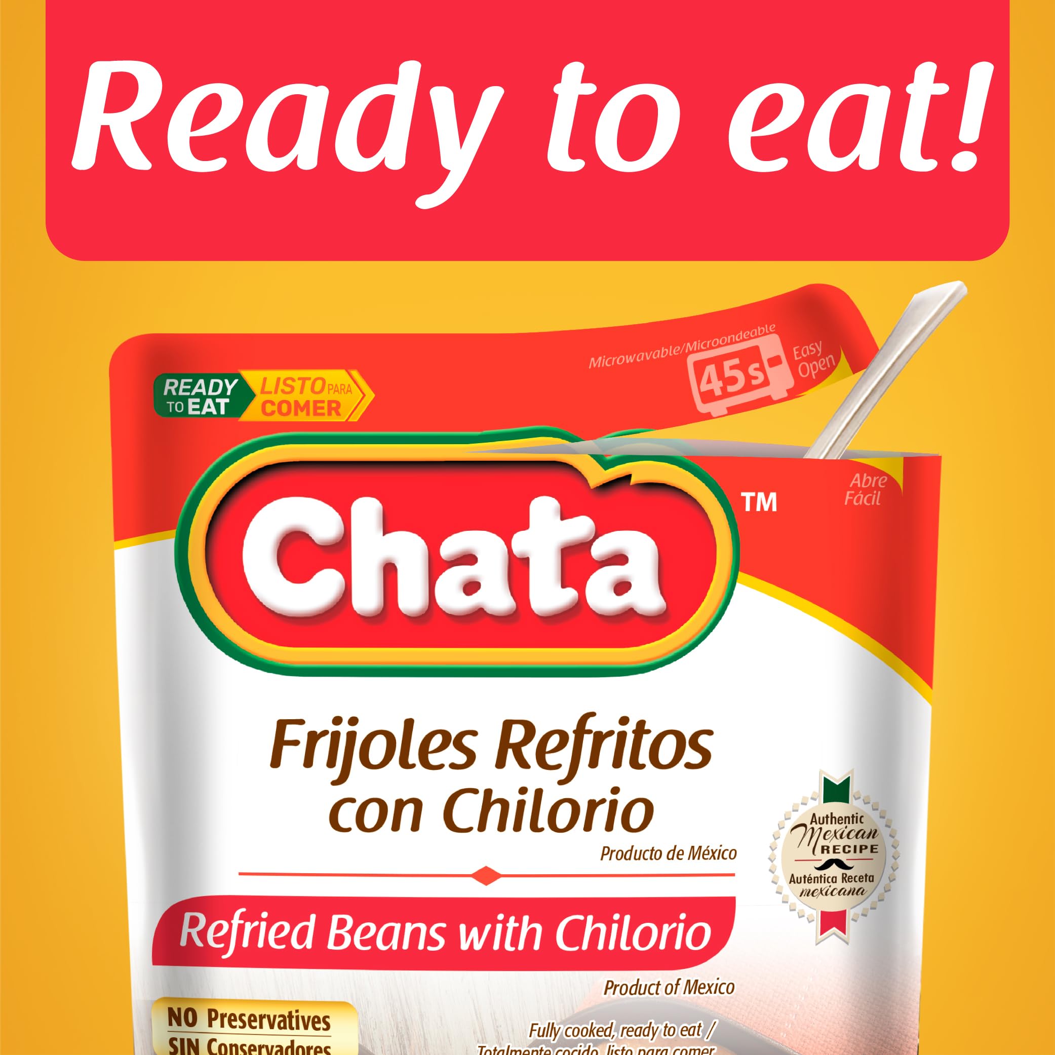 Chata Mexican Refried Beans with Pork Chilorio, 15.2 oz (Pack of 3)