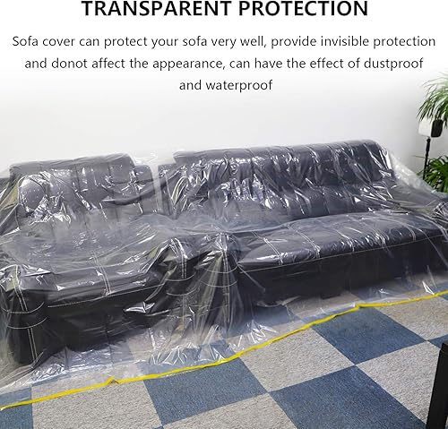 Miniatura 3 de HERSENT Paquete de 2 fundas de sofá de plástico de 144 pulgadas12 pies, fundas de sofá de plástico impermeables para muebles para sofá seccional en