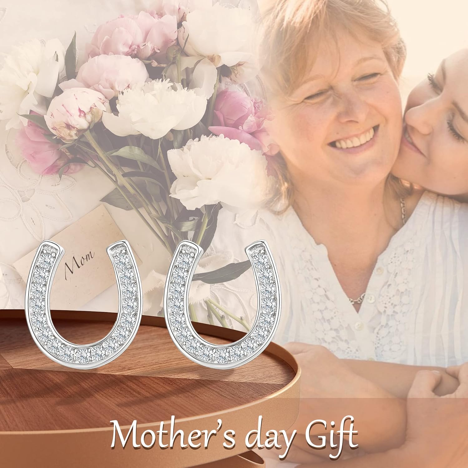 EVER FAITH 925 Sterling Silver Elegant Cubic Zirconia Lucky Horseshoe Stud Earrings for Women - Image 8