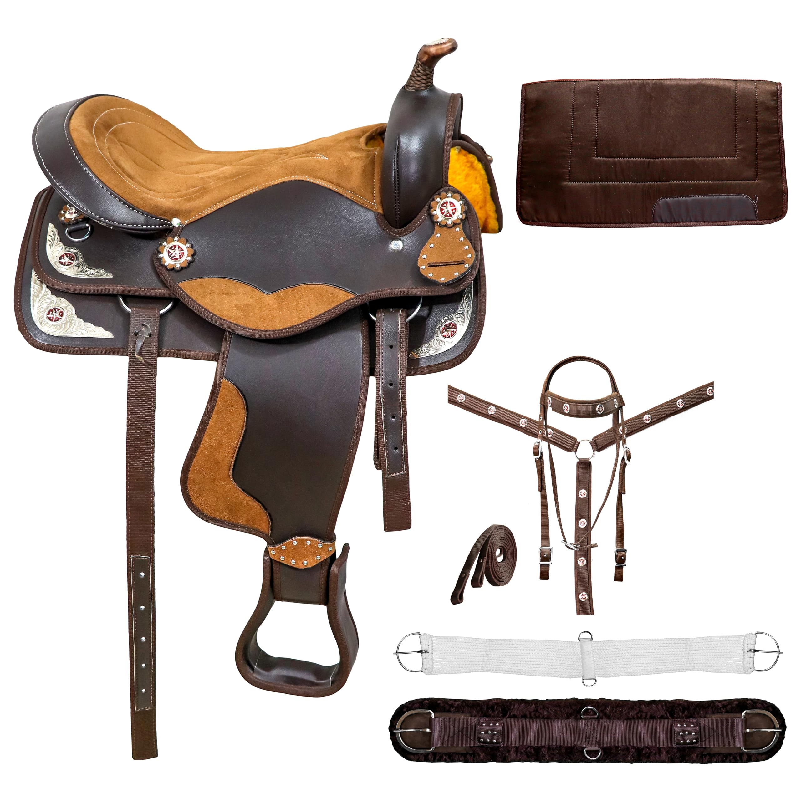 Classic Quality Handmade Western Synthetic Lightweight Comfort Barrel Racing Trail Tack Equestrian Horse Saddle All Accessories Included Size 10-18 inches Seat Available