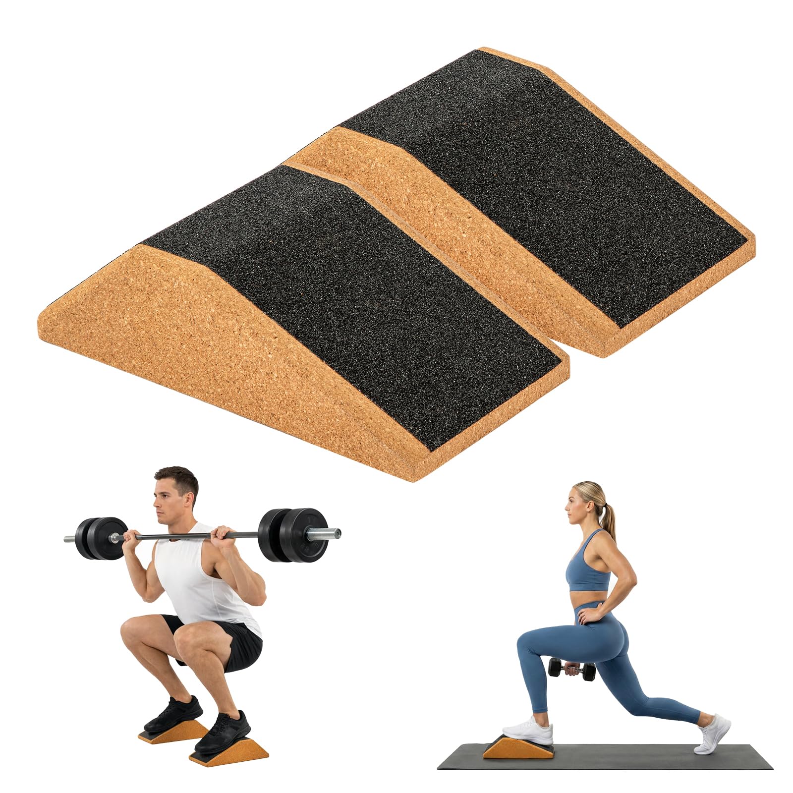 SUNNYNEST Squat Wedge Block Set, Non-Slip Slant Board Calf Stretcher (2 PCS), Heavy Duty Cork Incline Ramp for Heel Elevated Squats, Split Squats, Deadlift, Lunges, Yoga, Pilates & Physical Therapy