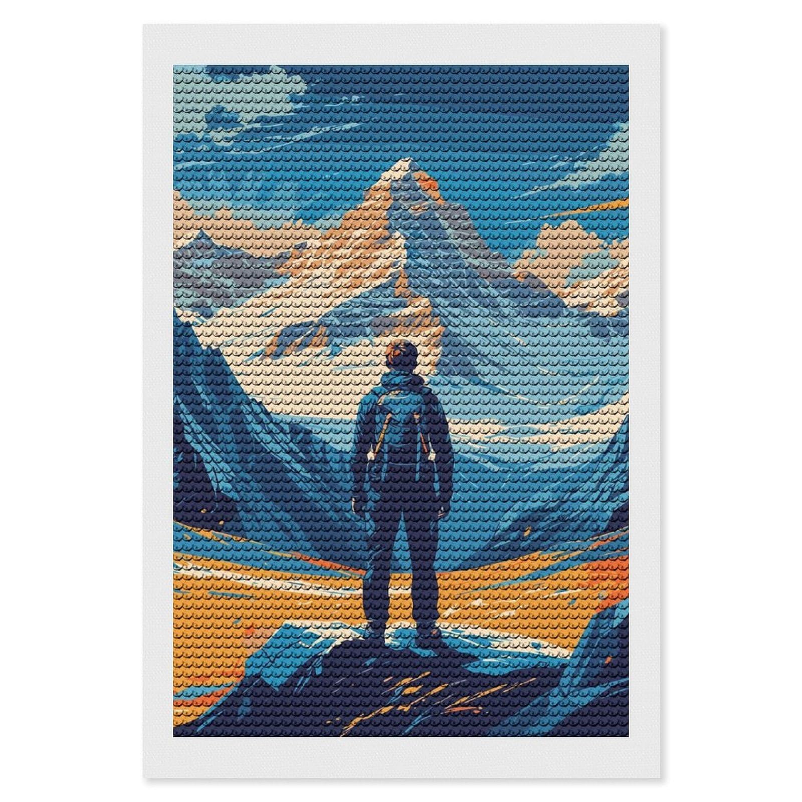 Junmoney Mountain Hiker Landscape Art Diamond Art Canvas 8"x12", Easy Handmade Project, Complete Accessories, Bedroom Decor, Birthday Gift