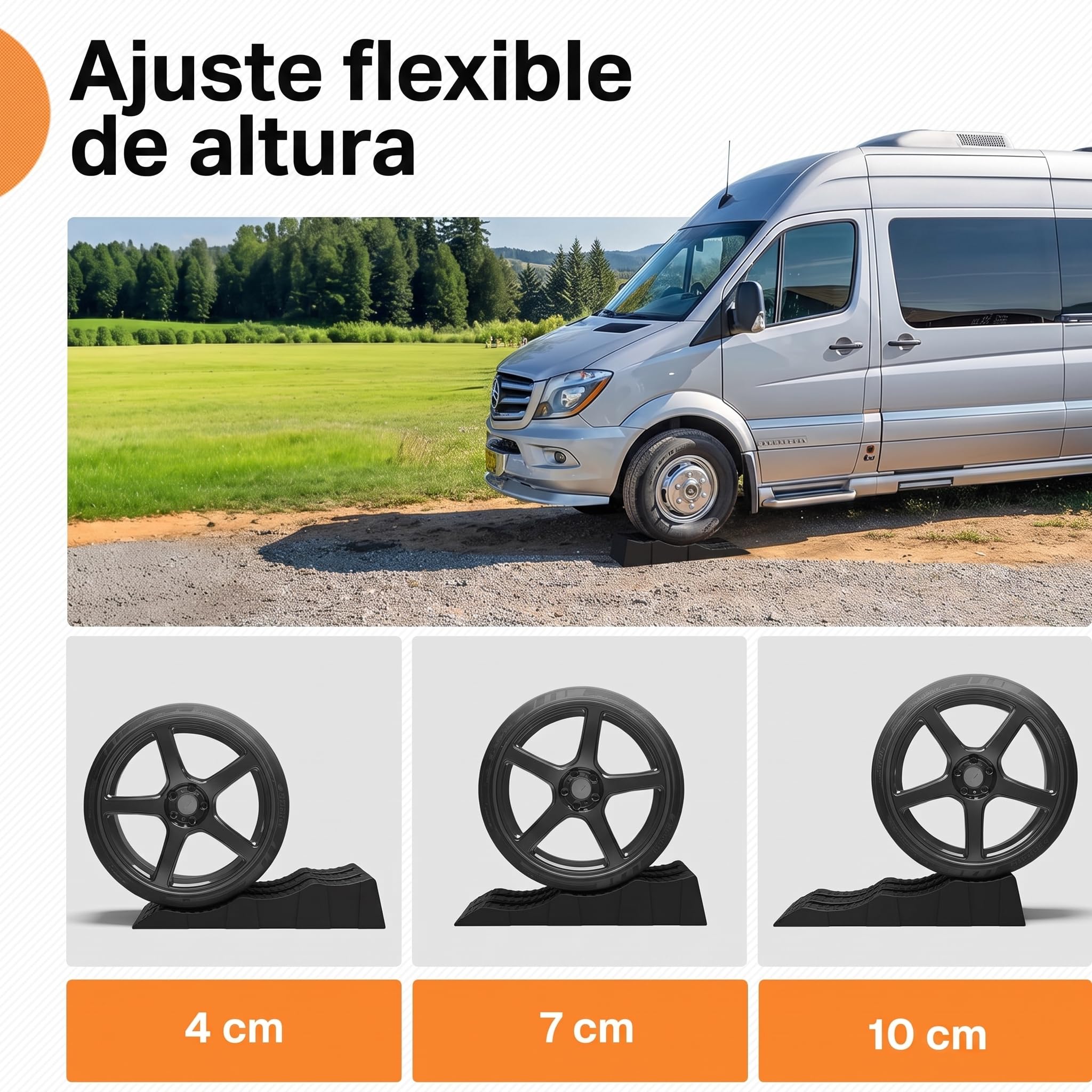 Cuñas de nivelación para autocaravanas y caravanas – Set de 2 con 3 Alturas (4/7/10 cm), Antideslizantes y Bolsa de Transporte – 5000 kg