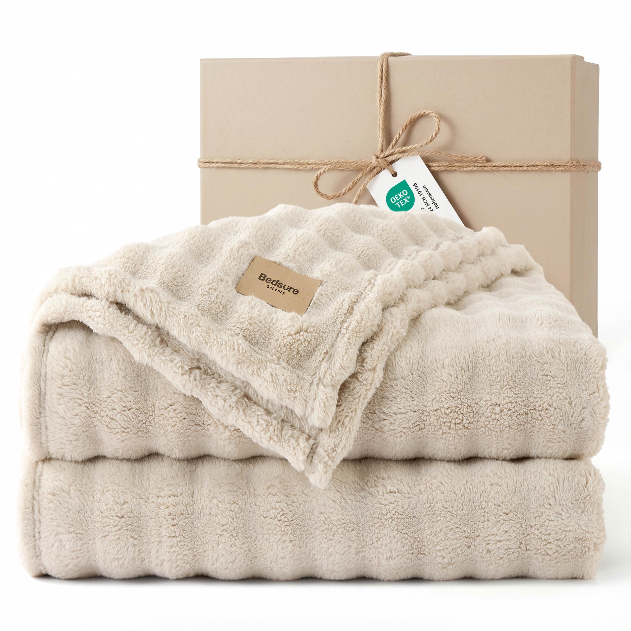 BEDSURE Kuscheldecke Flauschig Bubble Decke - Beige, 220x240 cm