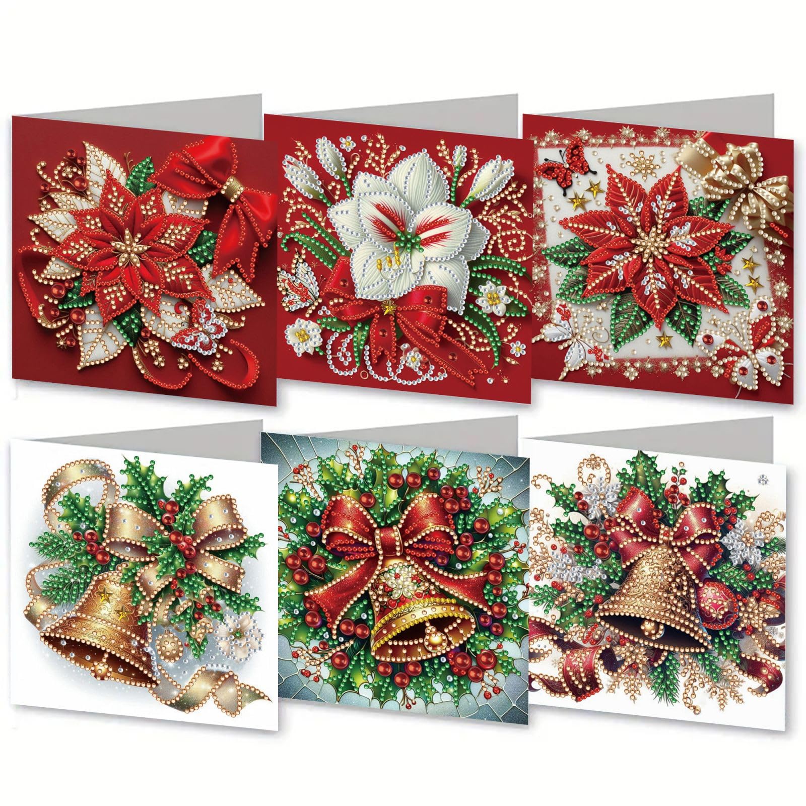 ARTopet 6Pcs DIY Folding Christmas Greeting Card Diamond Art Painting Creative Design Foldable Thank You Cards with White Envelope Blessing Greeting