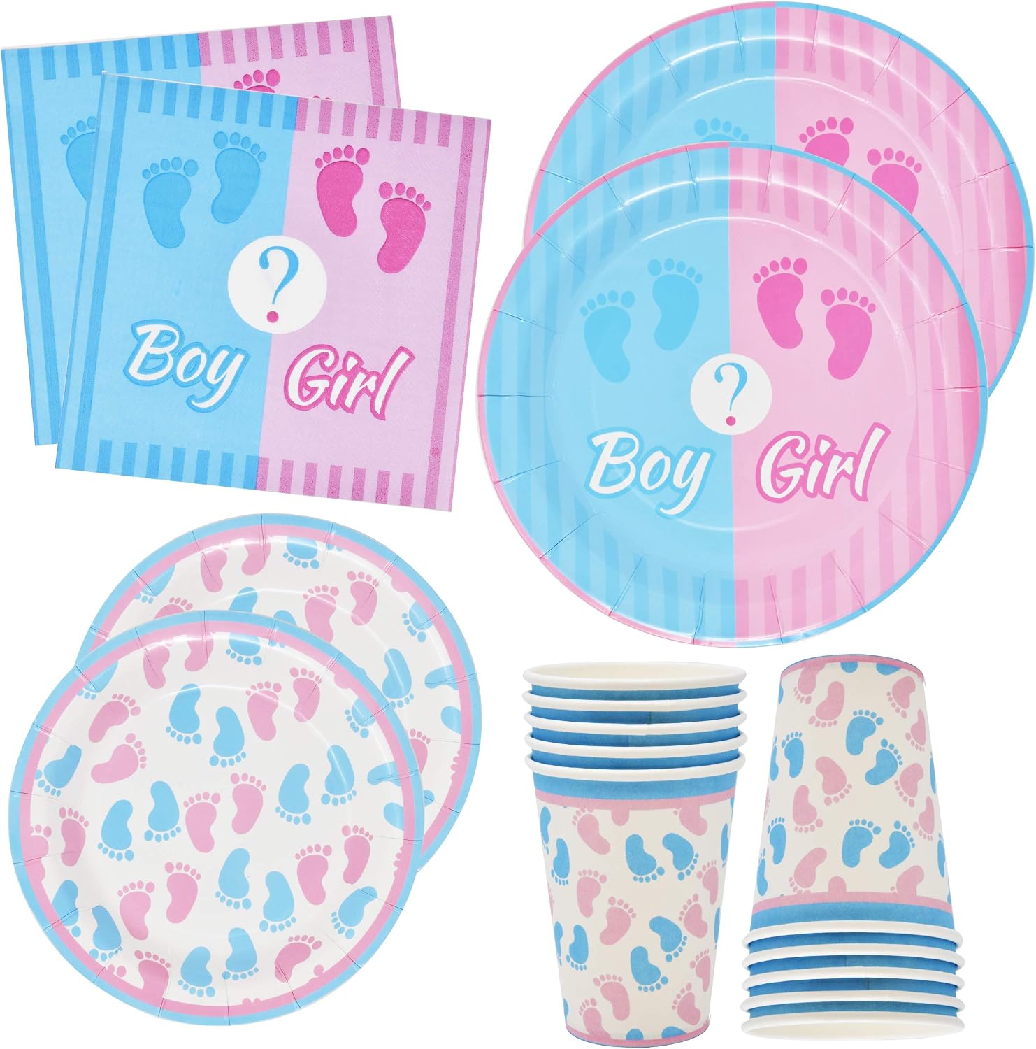 Gift Boutique Gender Reveal Party Supplies Set 24 9" Plates 24 7" Plates 24 9 Oz Cups 50 Luncheon Napkins for Baby Shower Decorations Boy or Girl Pink & Blue Birthday Dinnerware He or She Tableware