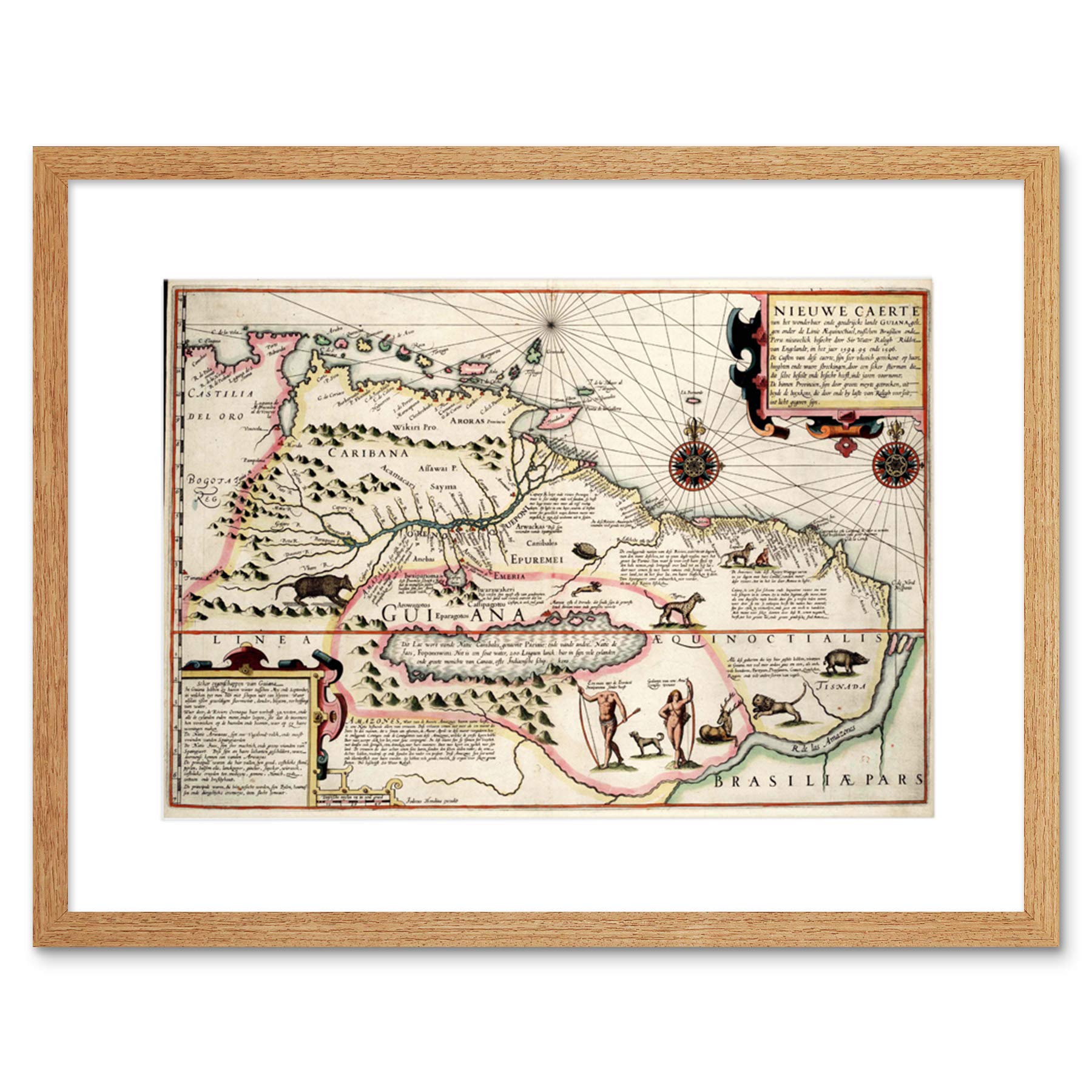 Wee Blue Coo Map Antique Guyana Caribbean South America Framed Wall Art Print