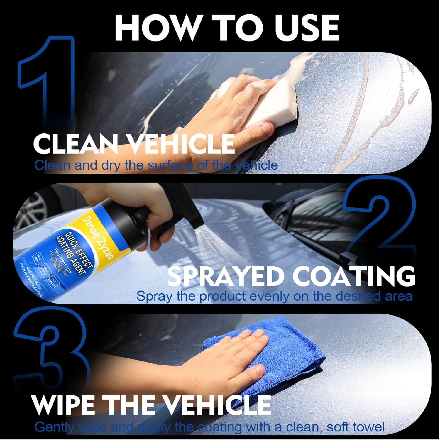 2026 New Upgraded Dznae Zyzao Car Coating Spray, Quick Effect Coating Agent, Car Scratch Wax Polish Spray Waterless Wash, Oil Film Emulsion Glass Cleaner (1,120ML) - Image 7