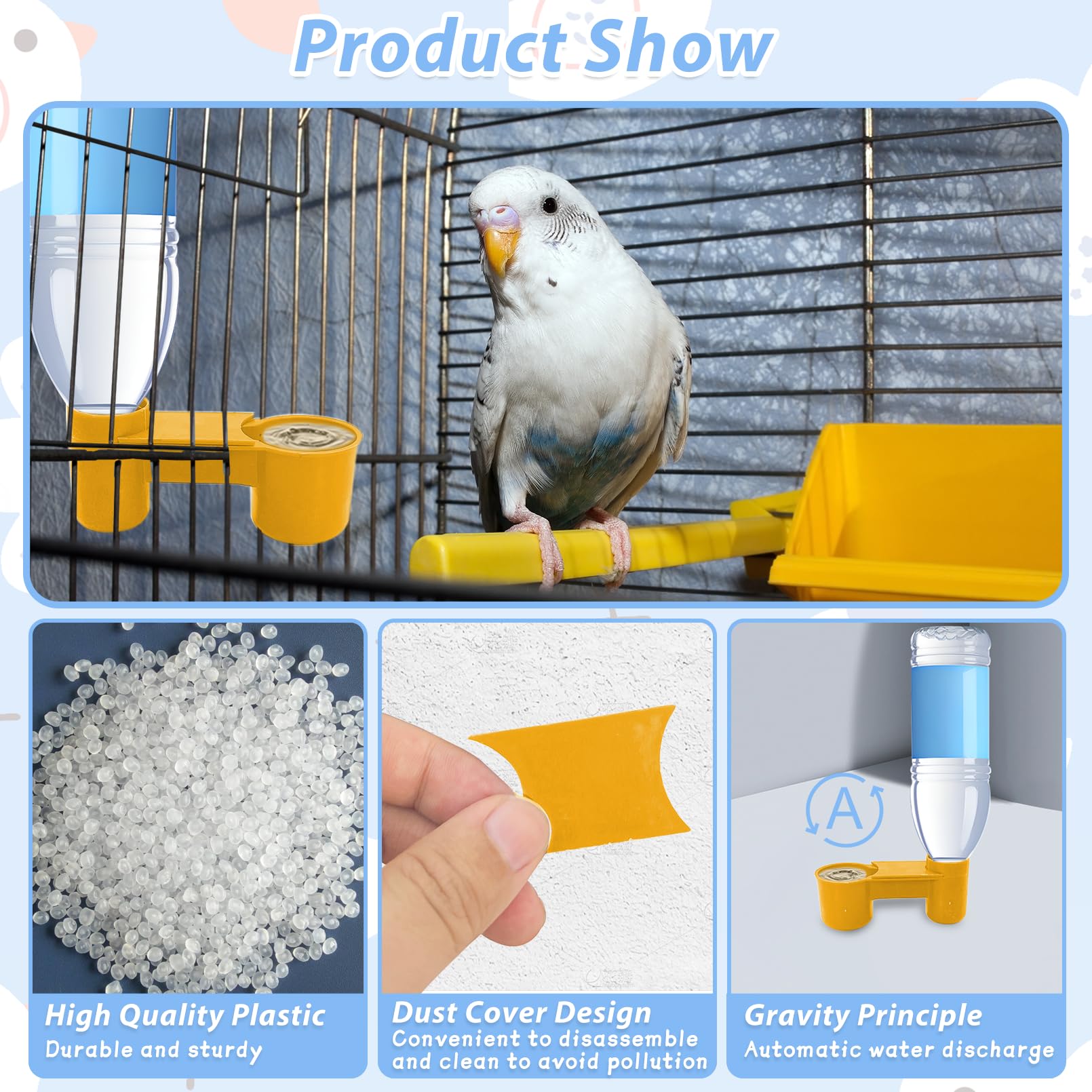 kathson 20 Pcs Bird Drinker Feeder Plastic Soda Pop Water Bottle Cup Ideal for Chicken Pigeons Birds Feeder Trough Animal Feeding Accessories(Yellow)