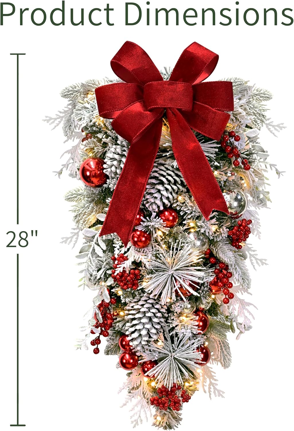 Puleo International 28 inch Pre-Lit Flocked Christmas Swag with Decorated