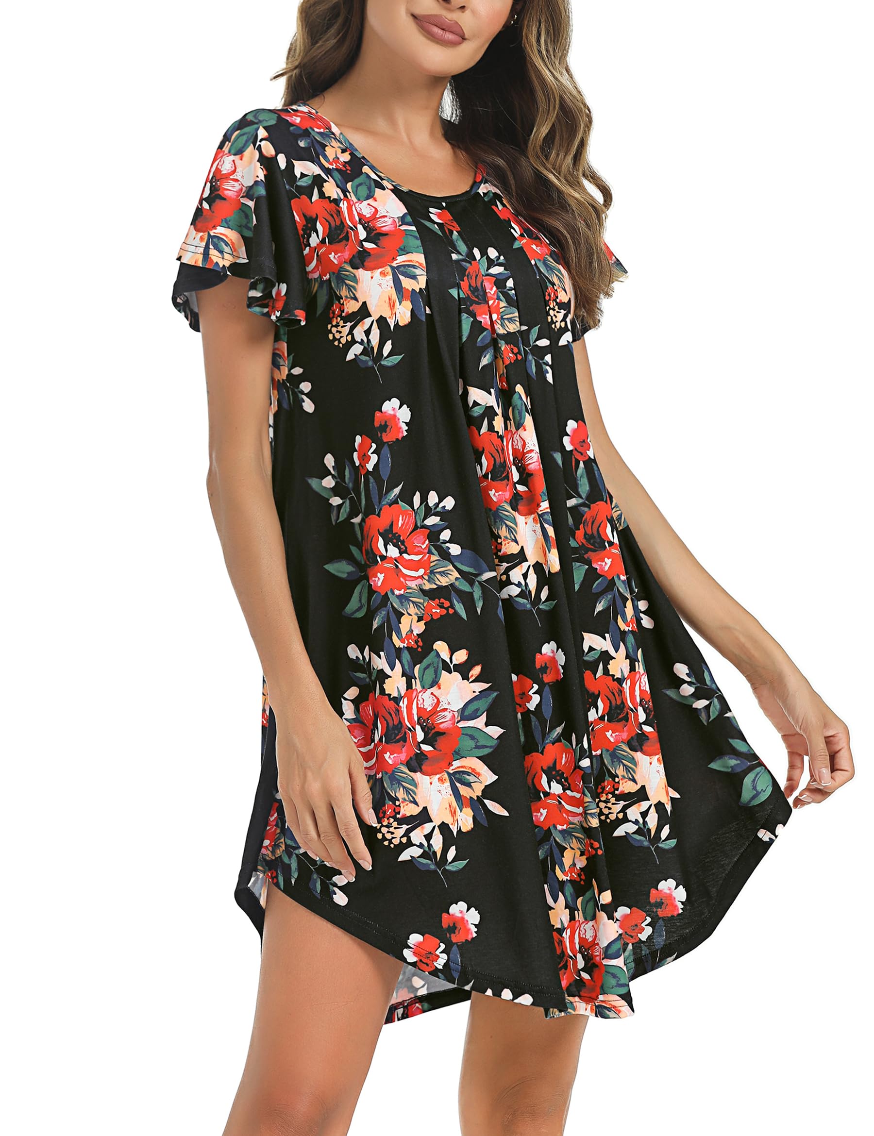 Uniexcosm Camicia da Notte, Camicia Notte Donna Cotone Corta Camicia Notte con Girocollo Sciolto Maniche Corte Camicia da Notte Volant Lovable Sleepwear per Casa e Casuale
