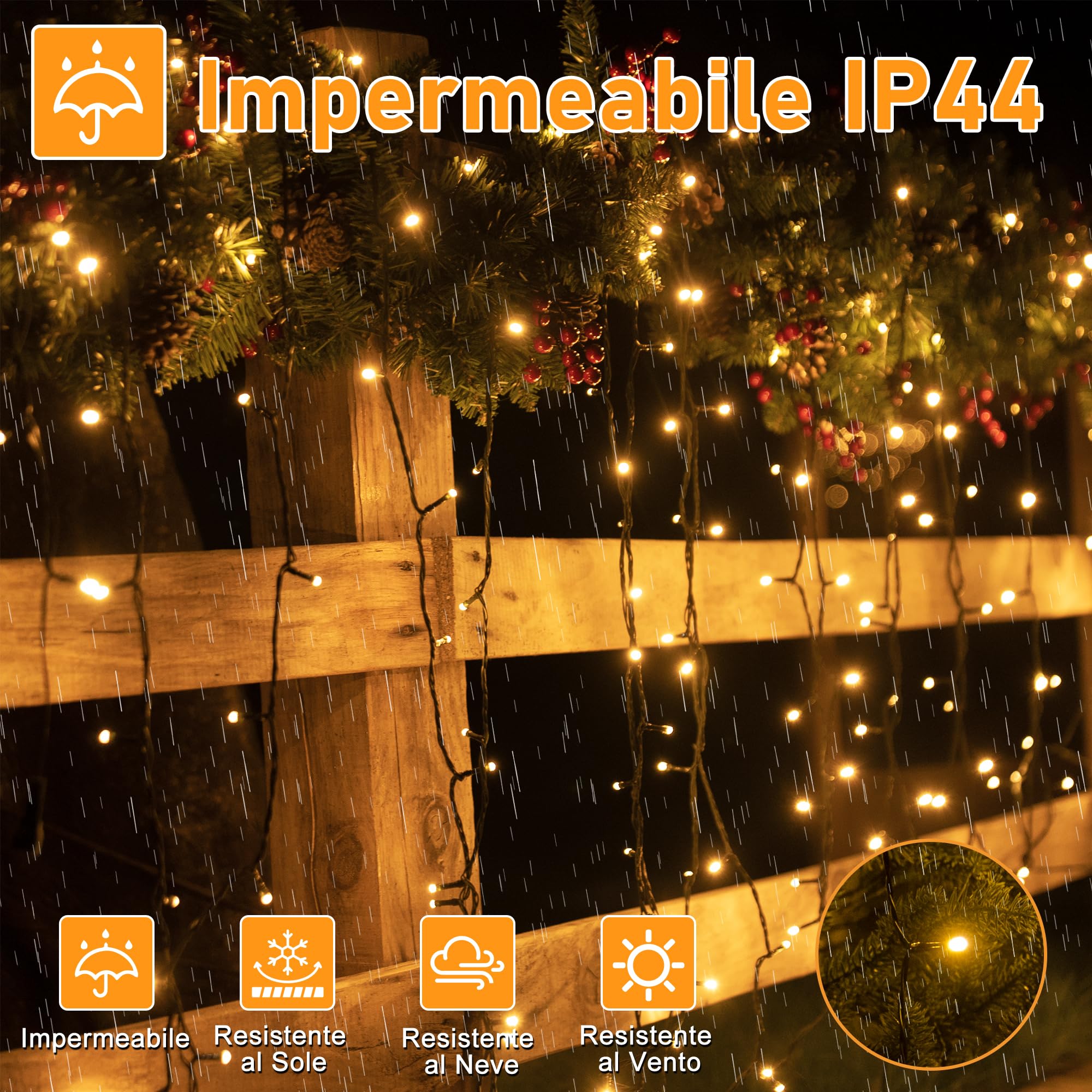 HeiPard Luci Albero di Natale, 60M 600 LED Luci Natalizie da Esterno ed Interno con 8 Modalità, Funzione Memoria, Telecomando, Timer, Dimmerabile per Giardino, Balcone, Casa, Festa - Bianco caldo