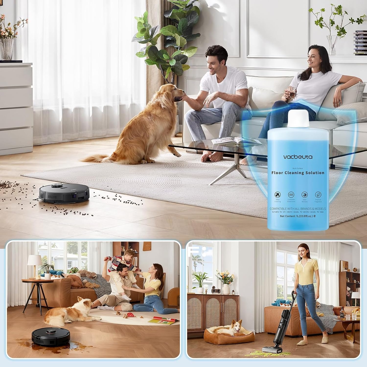Concentré Febotak pour nettoyeurs de sols Roborock authentiques, aspirateurs robots et aspirateurs eau et poussière sans fil, 1 litre, dilué.