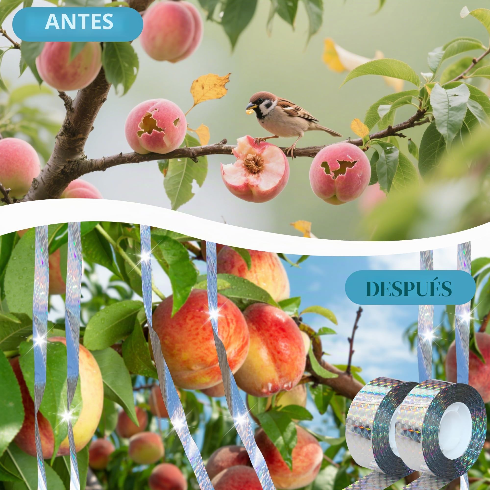 Cintas para Espantar Pájaros 80 m de Cinta Reflejante para Aves, Dispositivo para Asustar Pájaros Cinta de Doble Cara para Asustar a los Pájaros para Casa, Jardín, Patio, Huerto, Exterior