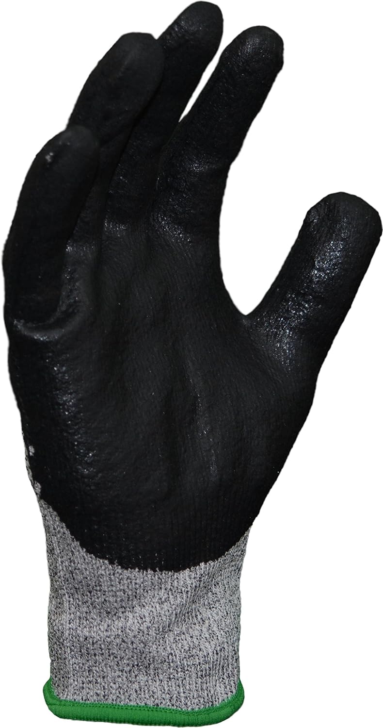AZNBR-009 13 gauge HPPE Cut Resistant Gray Work Glove, Black Textured Micro foam Nitrile Coating, XX-Large (1 Pair)