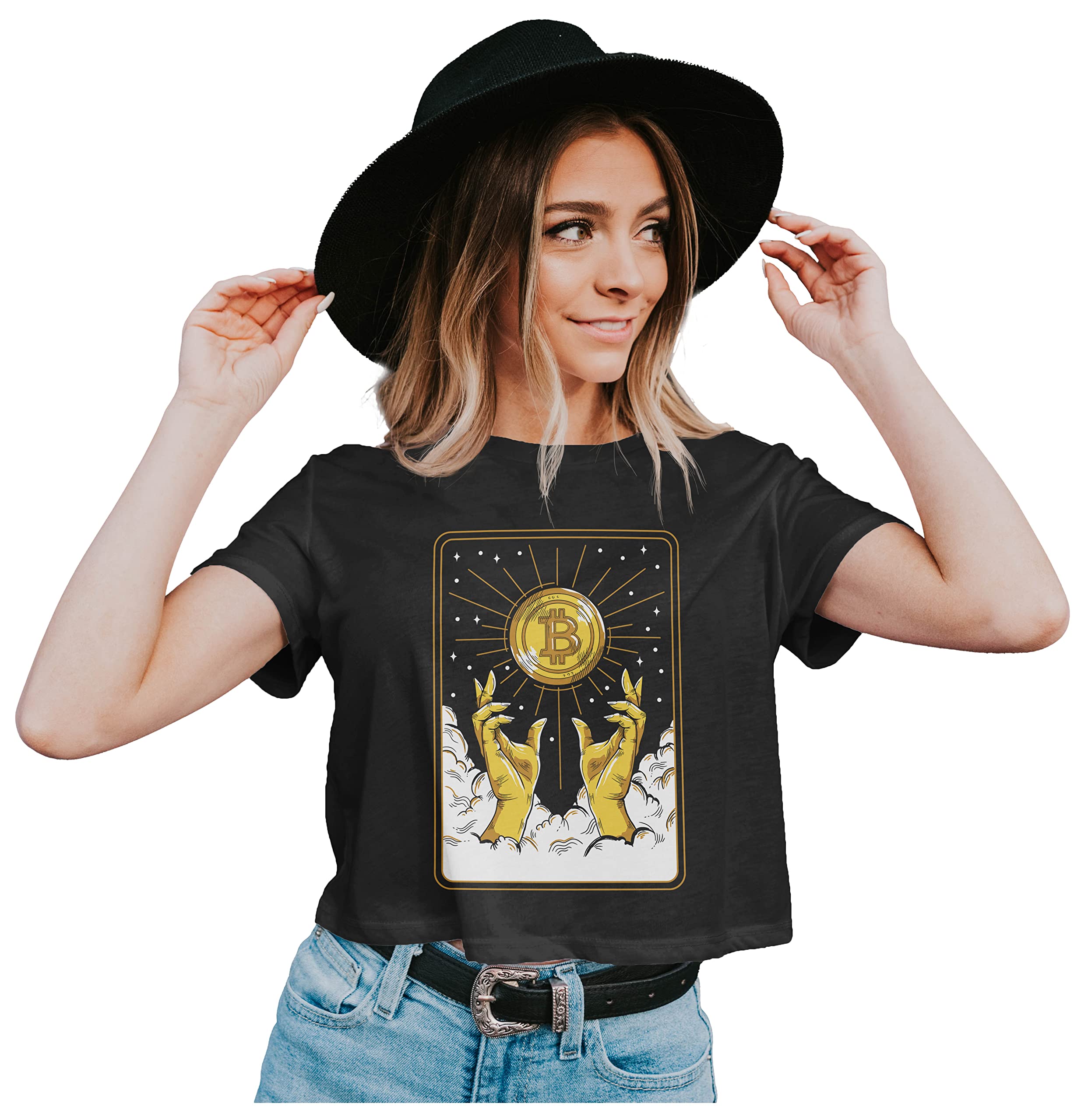 Women's Crop Top Bitcoin Tarot Card - HODL The Crypto 100% Cotton