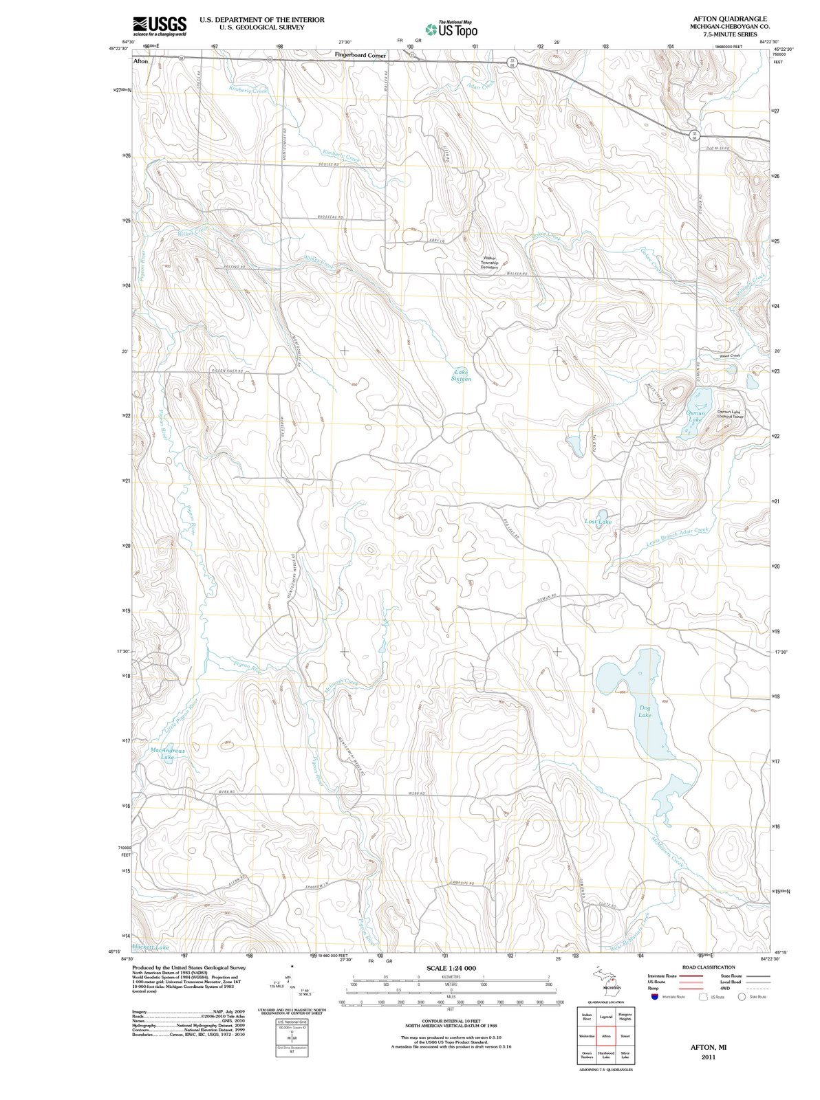 Michigan Maps - 2011 Afton, MI - USGS Historical Topographic Wall Art : 24in x 32in
