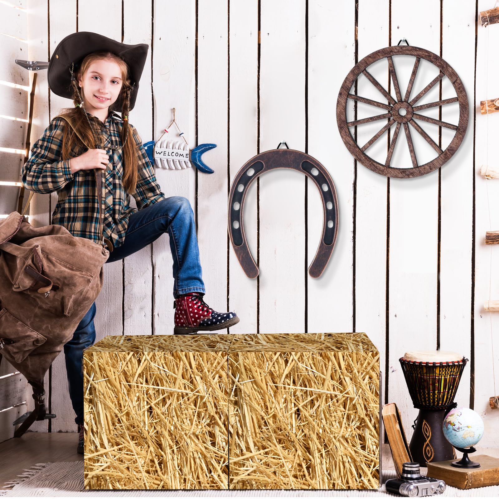 YLOLUL Lot de 12 grandes boîtes décoratives en vrac pour fête de cowboy occidental, accessoires de photomaton pour rodéo occidental, fête d'anniversaire, fournitures de ferme (12 pailles