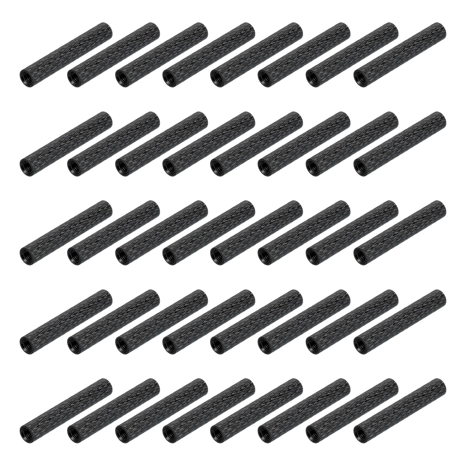 sourcing map 100Pcs M3 x 30mm Aluminum Knurled Spacer Standoff, Round Coupling Nut Bolt Connector Nut Sleeve Stud Rod Fastener for RC Drone Quadcopter FPV Drone DIY Parts (Black, 5mm OD)