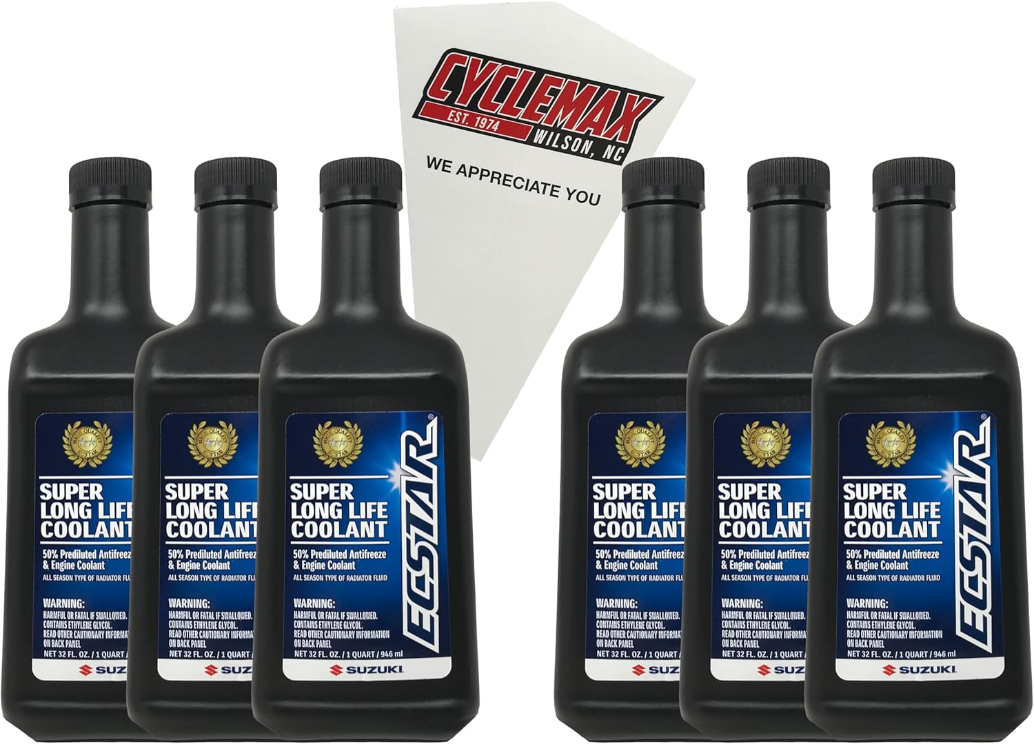 Cyclemax Six Pack compatible with Suzuki Ecstar Super Long Life Coolant 990A0-02E00-01Q Contains Six Quarts and a Funnel
