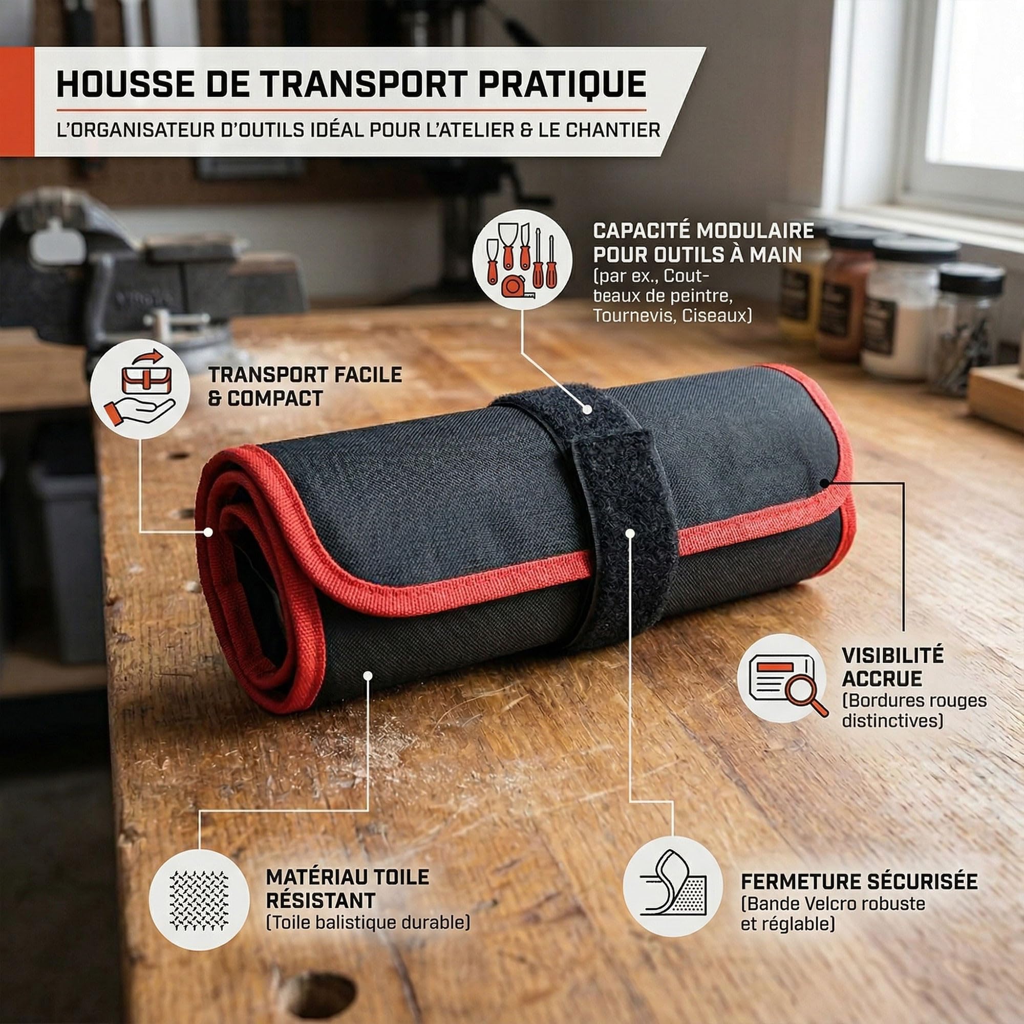 L'OUTIL PARFAIT Trousse de 8 Couteaux Plaquiste ALU-CHOC® Lame Acier Inoxydable Trempé Manche Bi-Matière Embout Aluminium