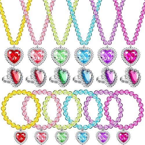 Yinkin 30 juegos de joyería de princesa para niña joyería para niños juego de joyas de princesa con collar pulsera anillos disfraz de princesa