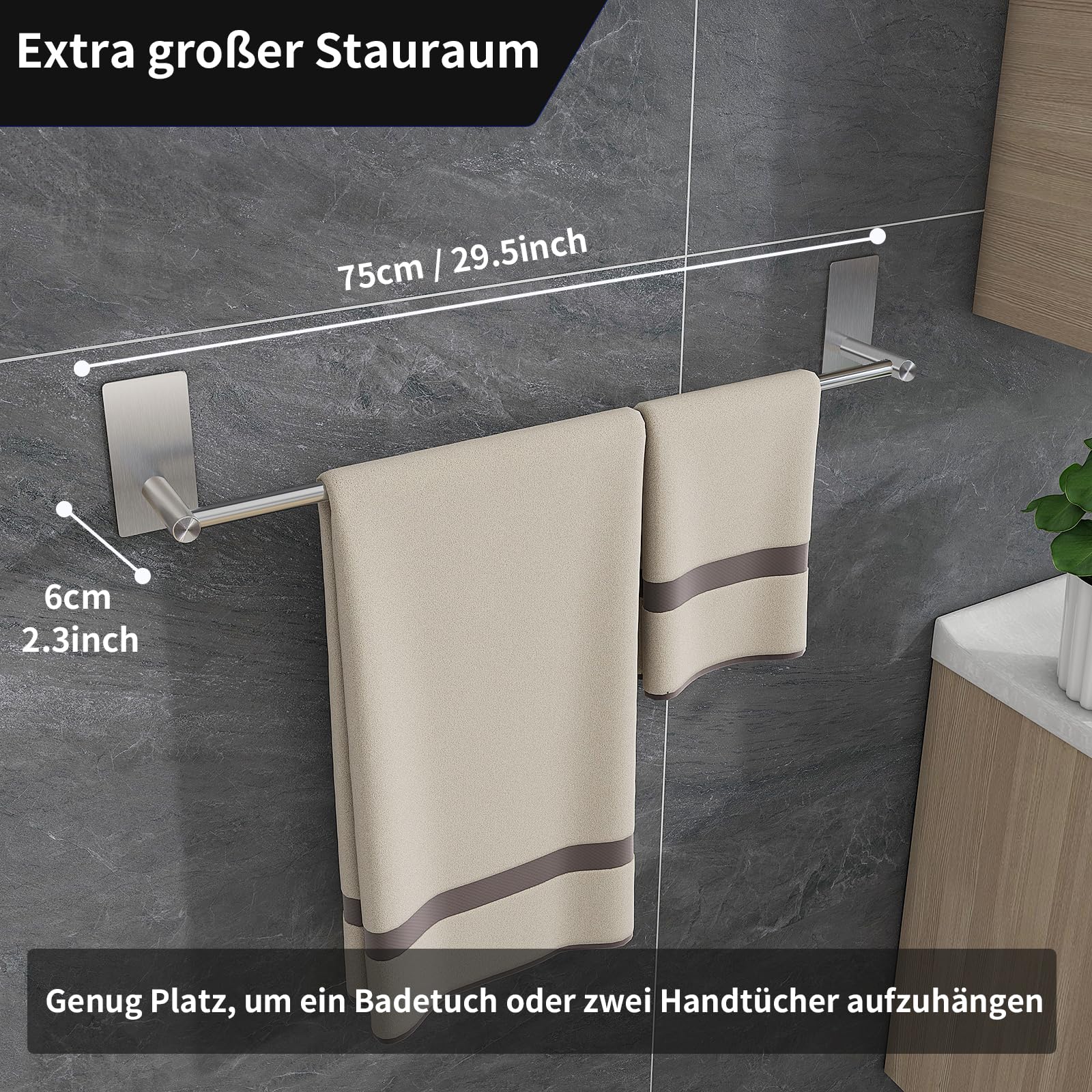 Handdoekhouder Voor De Badkamer Zonder Boren - 40 Cm Roestvrij Staal Ruimtebesparend En Gemakkelijk Te Installeren