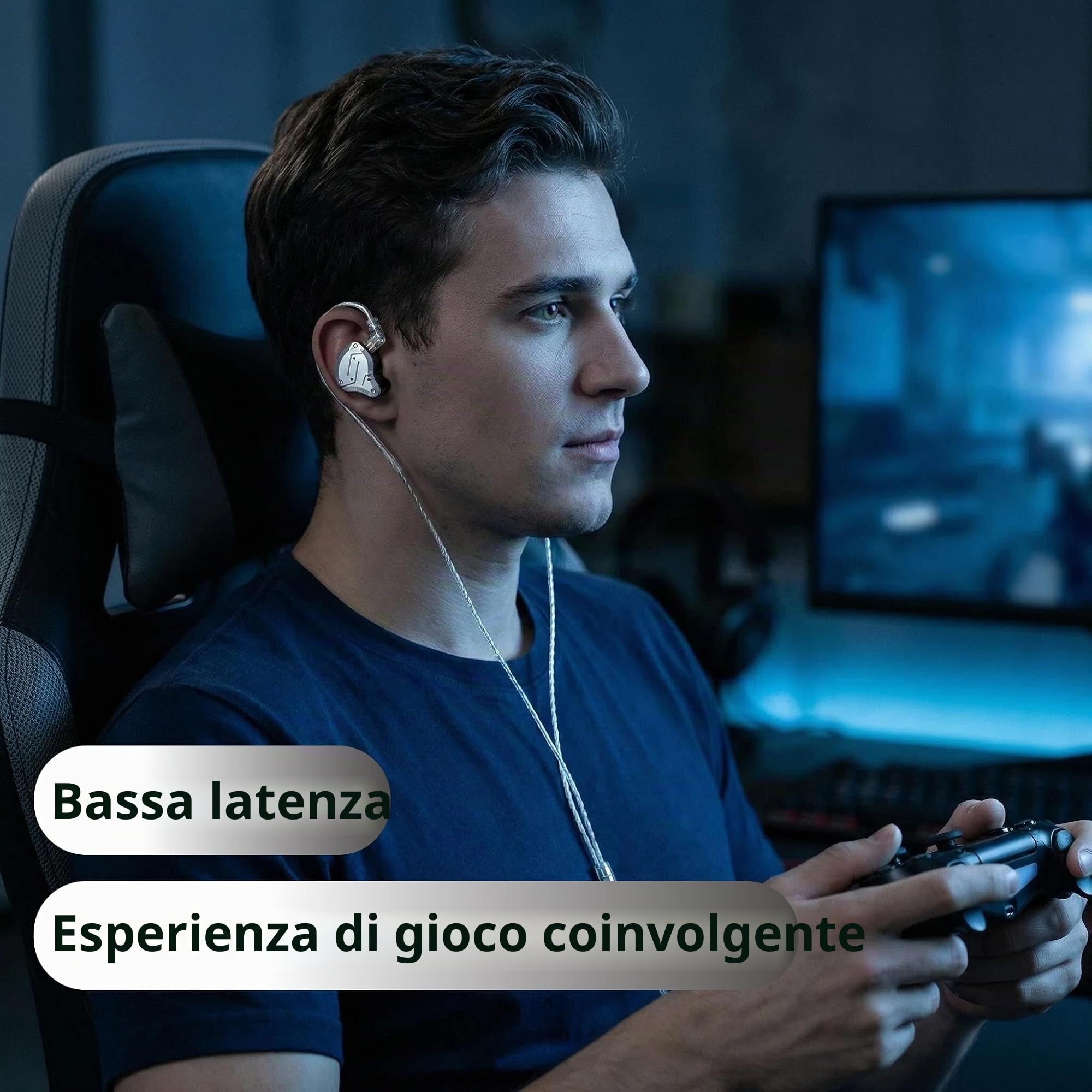 Yinyoo KZ ZS10 PRO Cuffie in-ear HiFi con isolamento acustico in Ear Monitor Auricolari Auricolari in metallo ad alta fedeltà con driver 1DD 4BA (blu senza microfono)