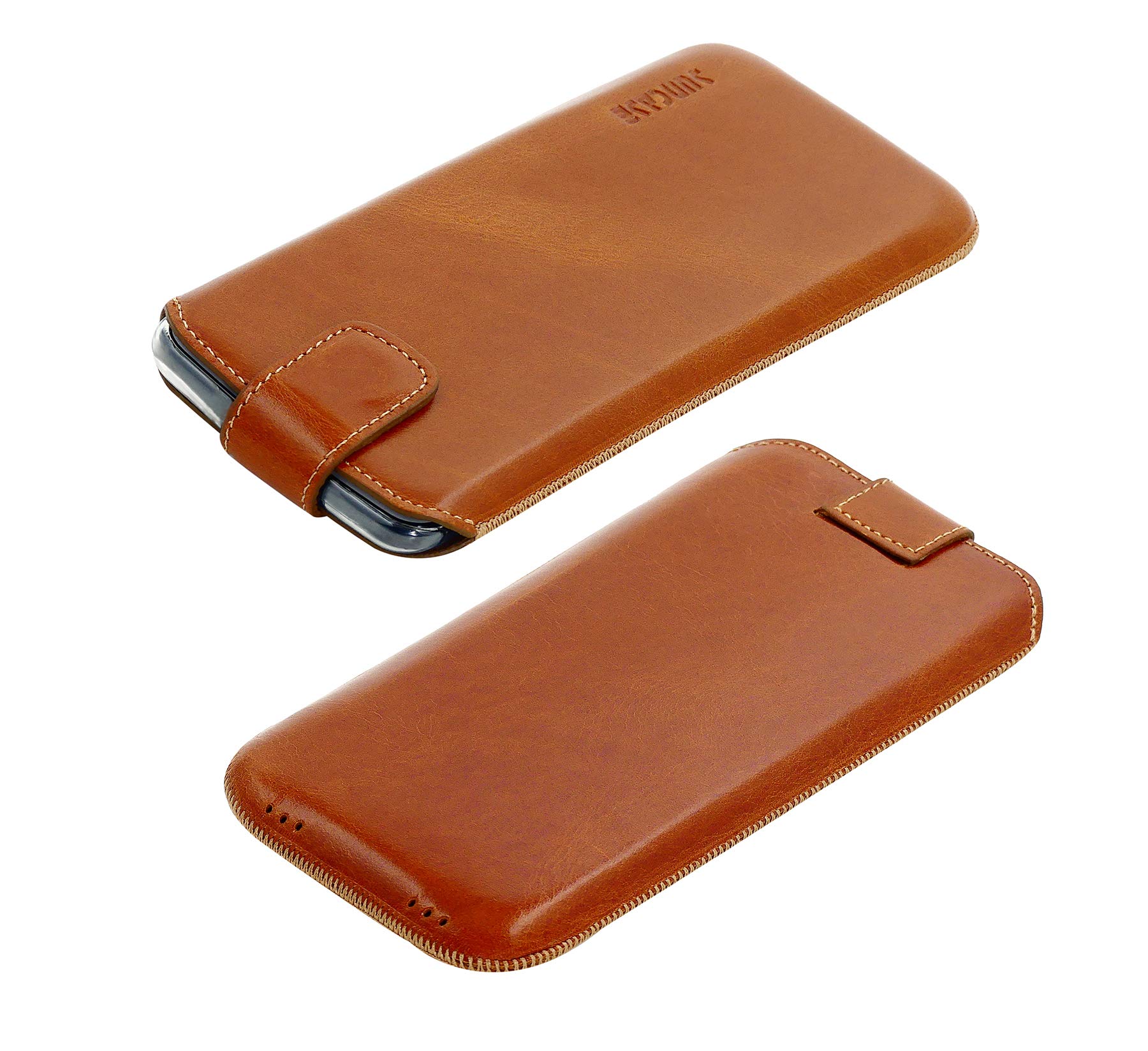 Suncase - Custodia Porta Cellulare in Vera Pelle con Linguetta di Estrazione e Chiusura Magnetica, Compatibile con Xiaomi Redmi Note 8 Pro, Colore: Marrone Scuro Antico