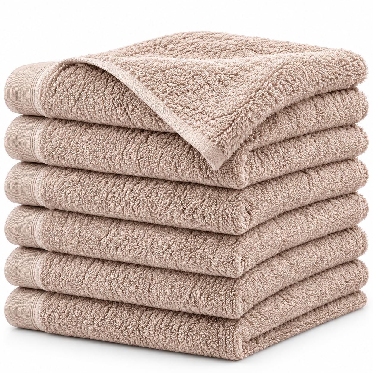 Set di asciugamani di alta qualità (Confezione da 6) beige, 100 x 50 cm, 100% cotone, 580 g/m2, certificato Oeko-TEX®, prodotto in Portogallo