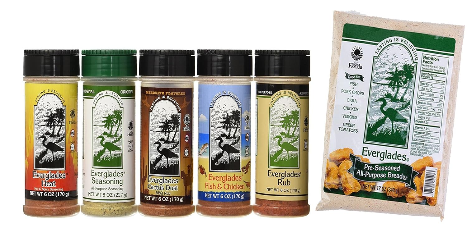 Everglades Seasoning Sampler & Cactus Dust Breader - Fish & Chicken Rub - 5 Pack, 6 oz & 8 oz