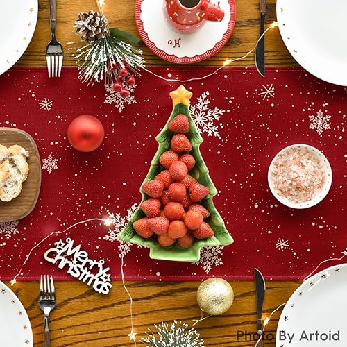 Miniatura 4 de Artoid Mode Camino de mesa de invierno con diseño de muñeco de nieve rojo Let It Snow, decoración de mesa de comedor de Navidad de temporada para el