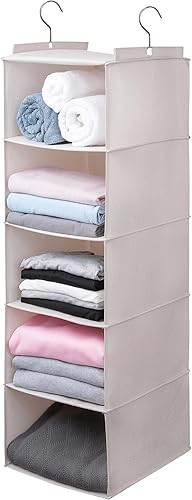 Organizador colgante grande para suéteres para armario, con 6 estantes colgantes plegables y cajones, lavable (Beige - 5 estantes)