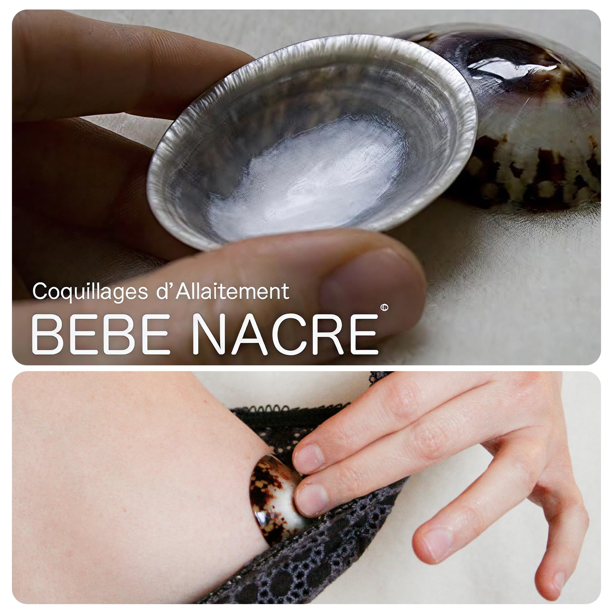Bébé Nacre Coquillages Allaitement 100% Naturels, Atelier Français Artisanal, Protection Cicatrisation mamelons, Apaise Soulage les crevasses, Coupelles Écologique et Réutilisable, Nacre, (Medium)