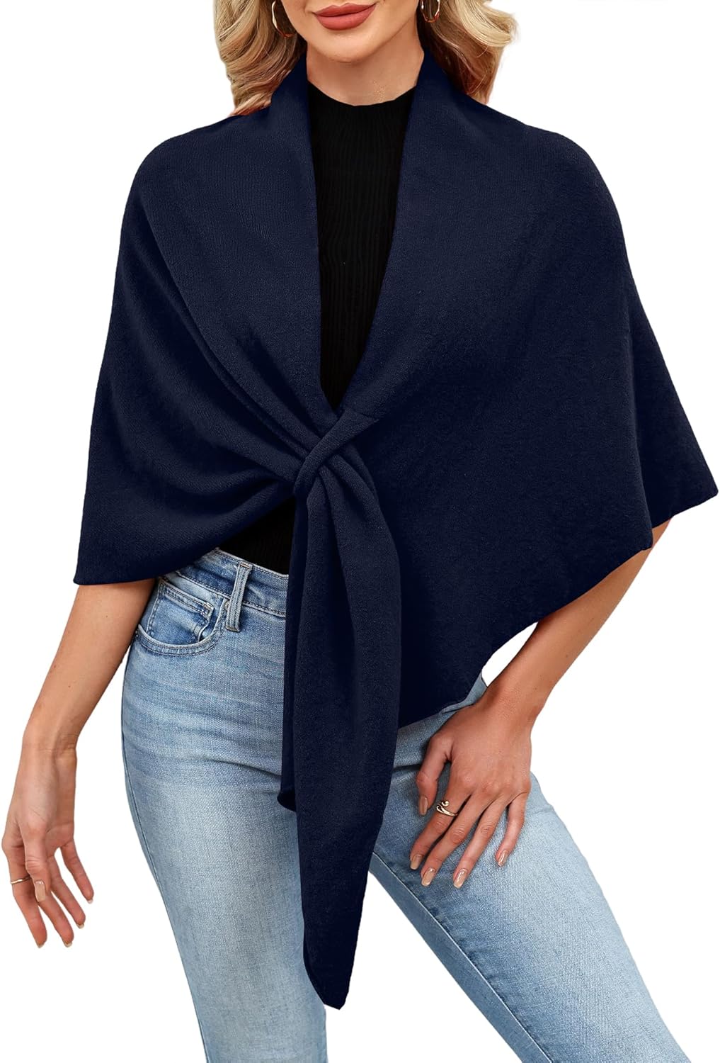 iWoo Women Soft Shawl Wraps kintted Open Front Poncho Sweater for Spring Fall Winter