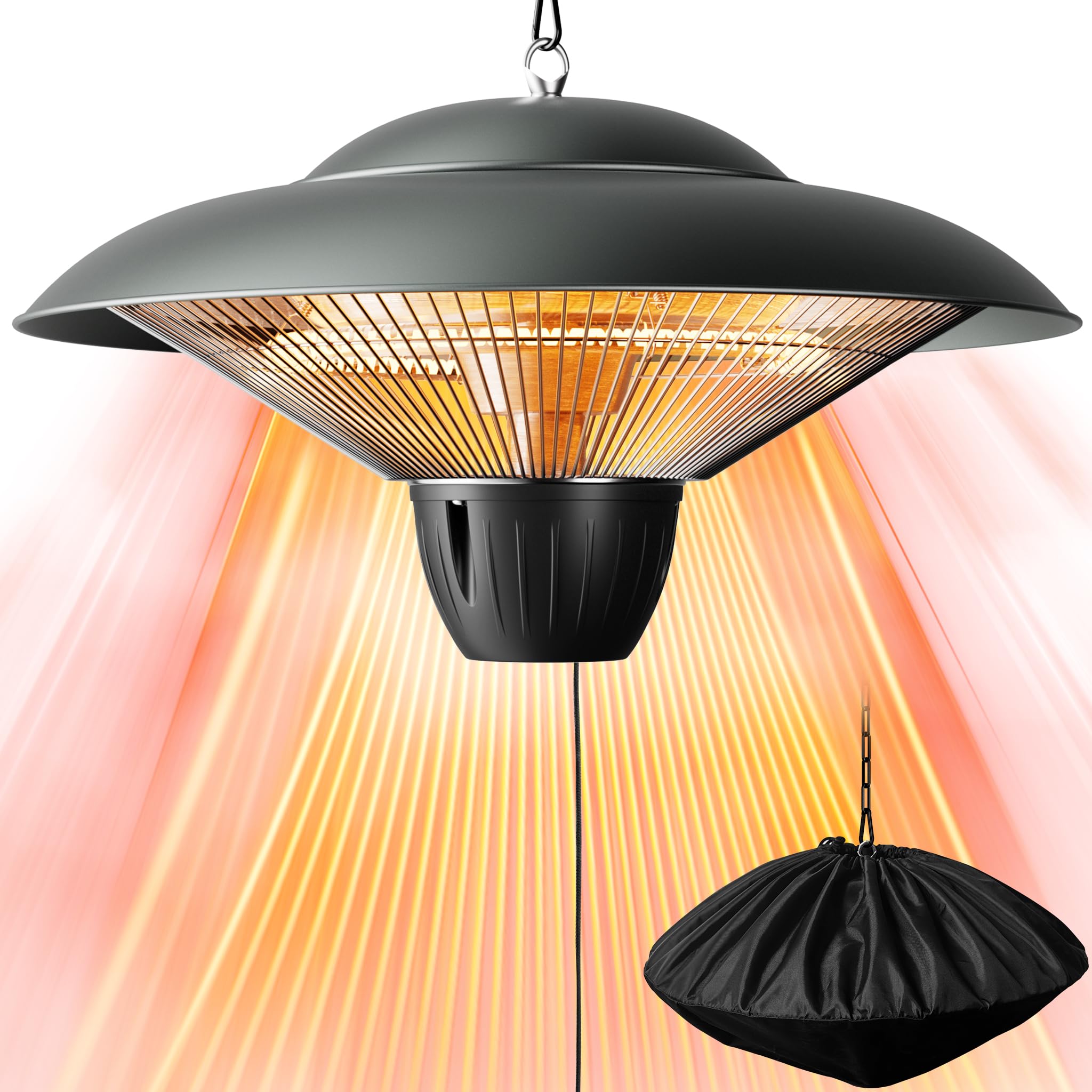 Outdoor Patio Heater, 1500W Electric Hanging Patio Heater, Ceiling Mounted Heater for Balcony, Infrared Heater for Courtyard, Garage, Patio, Overheat & Tip-Over Protection, IP34 Waterproof, Green