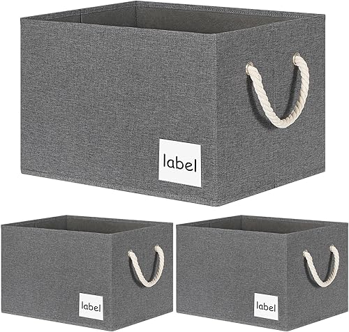ASXSONN Contenedores de almacenamiento (paquete de 3), contenedores de almacenamiento para armario con etiqueta y asas de cuerda de algodón, cestas