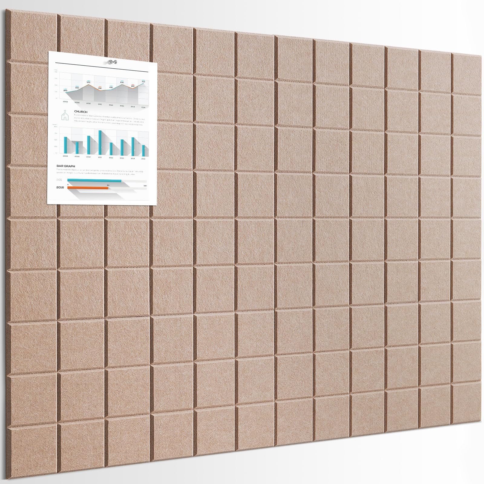 Cork Board for Walls 48" x 36", Bulletin Board for Office Decor, 12 Pack Felt Wall Tiles with Safe Removable Adhesive, Pin Tack Corkboard for Quilting