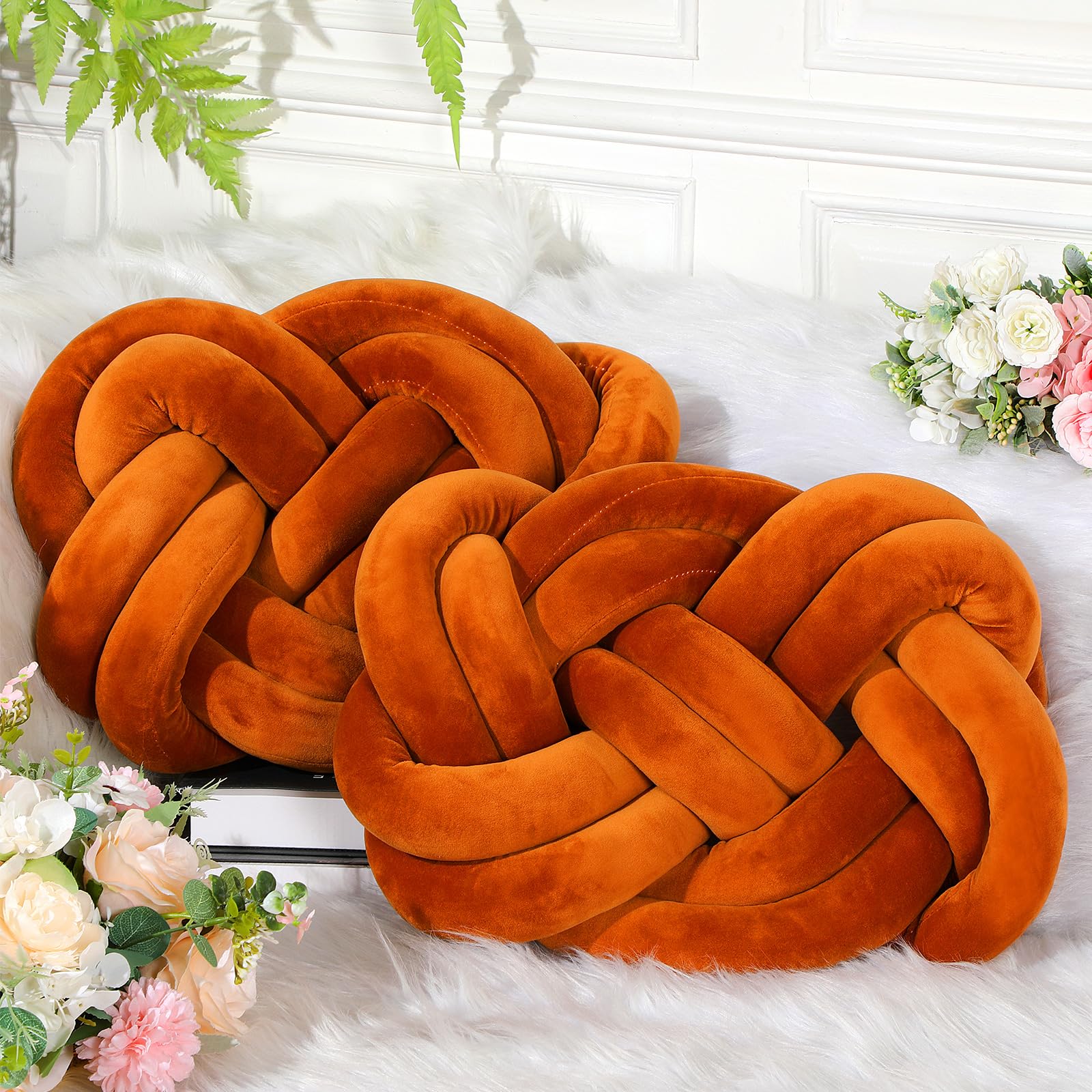 2 Pcs Knot Pillow Throw Pillow for Couch Soft Decorative Knotted Pillow for Home Sofa Bedroom Decor to Add Comfort and Style(Coffee)