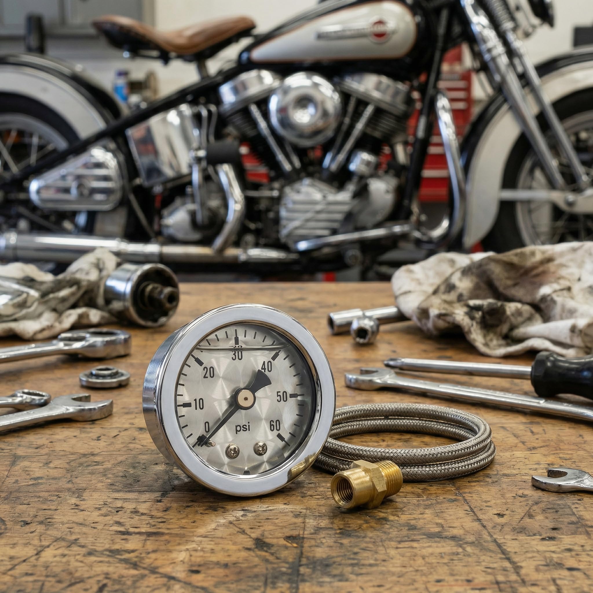 Öldruckmanometer Chrom Silber 60 PSI 4 Bar - Für Harley Motorrad Auto Boot Universal