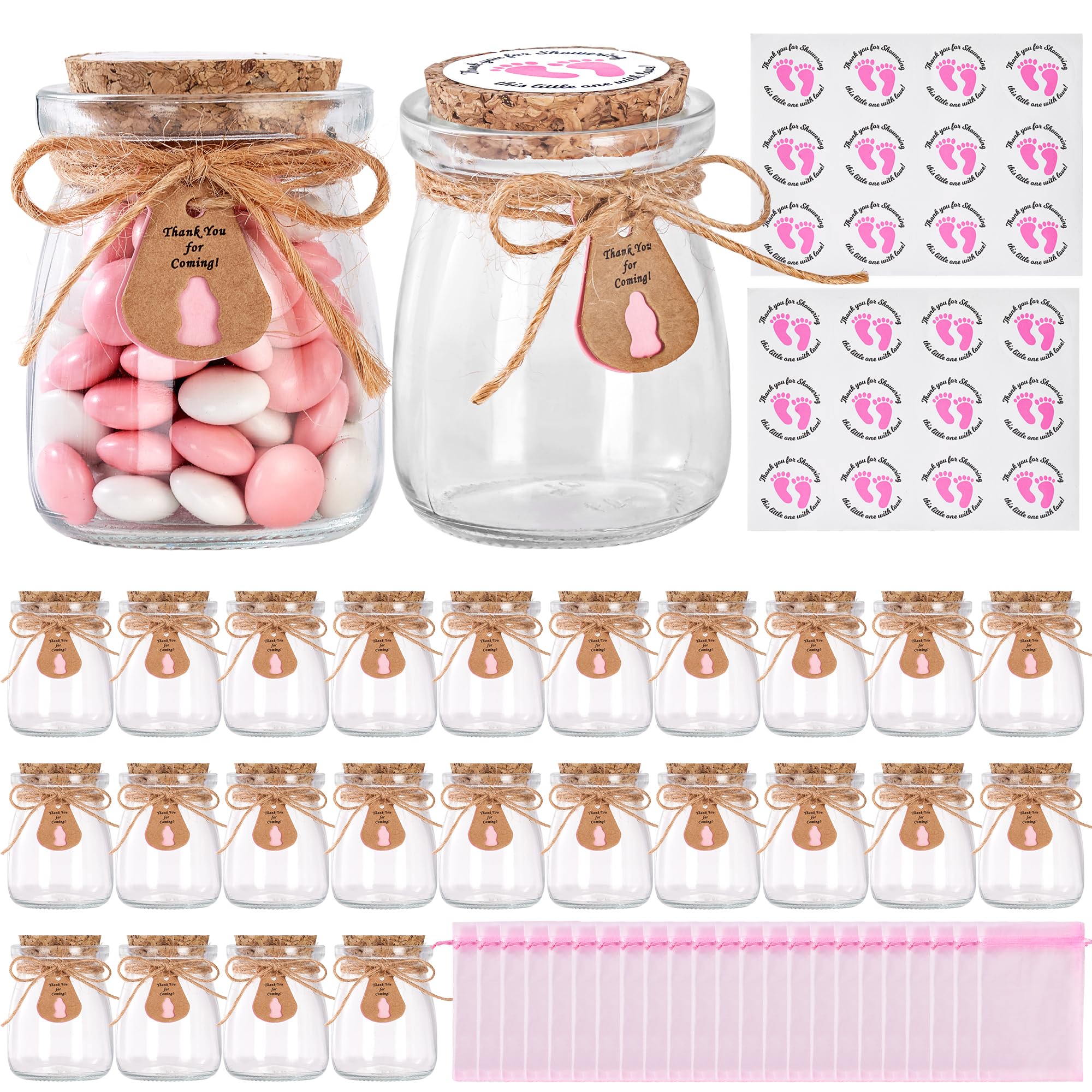 24 piezas de recuerdos para baby shower, color rosa