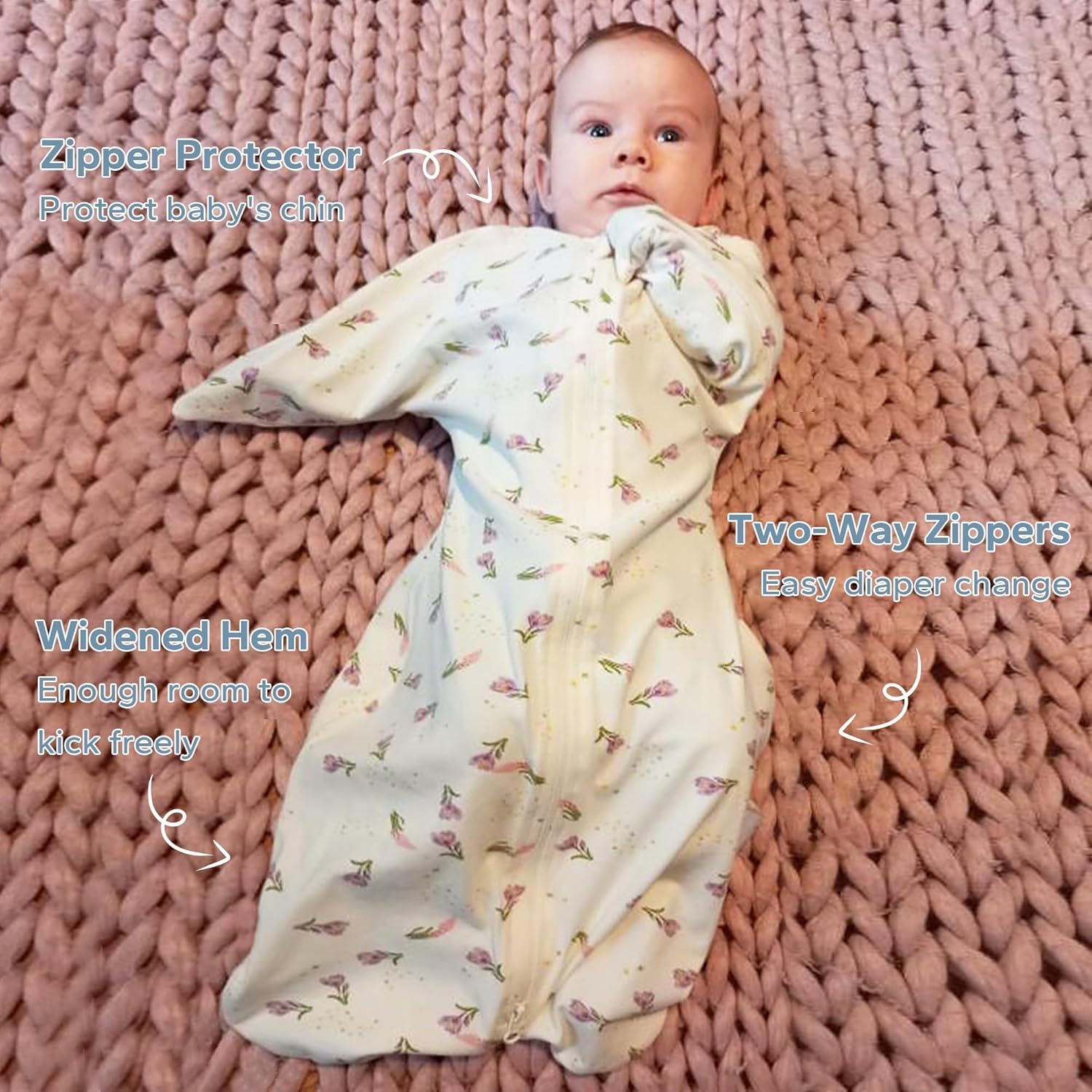 ZIGJOY Baby Transitional Swaddles for Newborns: 0.5 Tog Arms Up Sleep Sack 3-6-12 Months Soft Cotton Shark Fin 2 Way Zipper - Image 2