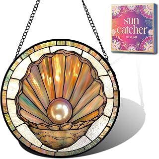 Acrylic Suncatcher Pearl Shell Faux Stained Glass Window Hanging Gift 7.8" | Birthday Gifts for Women Nana, Mothers Day Gifts for Mom Grandma, Christmas Stocking Stuffer, Sun Catchers Window Decor