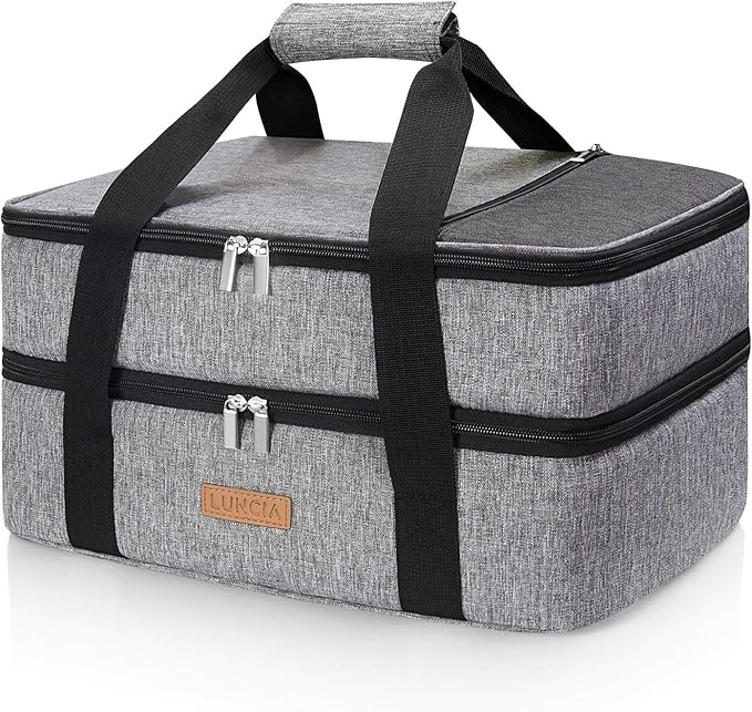 Lifewit LUNCIA Insulated Double Decker Casserole Carrier, Lasagna Lugger Tote Keeps Food Hot or Cold, Thermal Lunch Bag for Potluck Parties, Picnic and Cookouts, Fits 9" x 13" Baking Dish, Grey