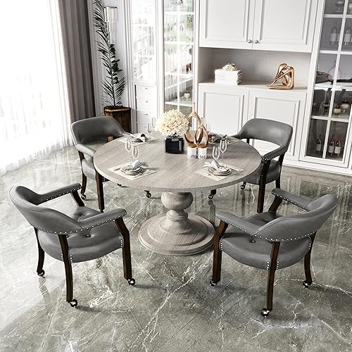 Miniatura 5 de LEEMTORIG XXY-1910-DG - Sillas de comedor con ruedas y brazos, sillas de comedor con ruedas, sillas de mesa de póquer de juego, sillas de madera