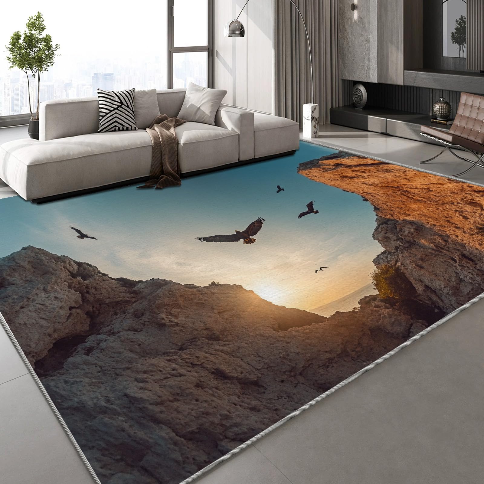 Tapis coucher de soleil 3D pour salle de yoga et salon cocooning