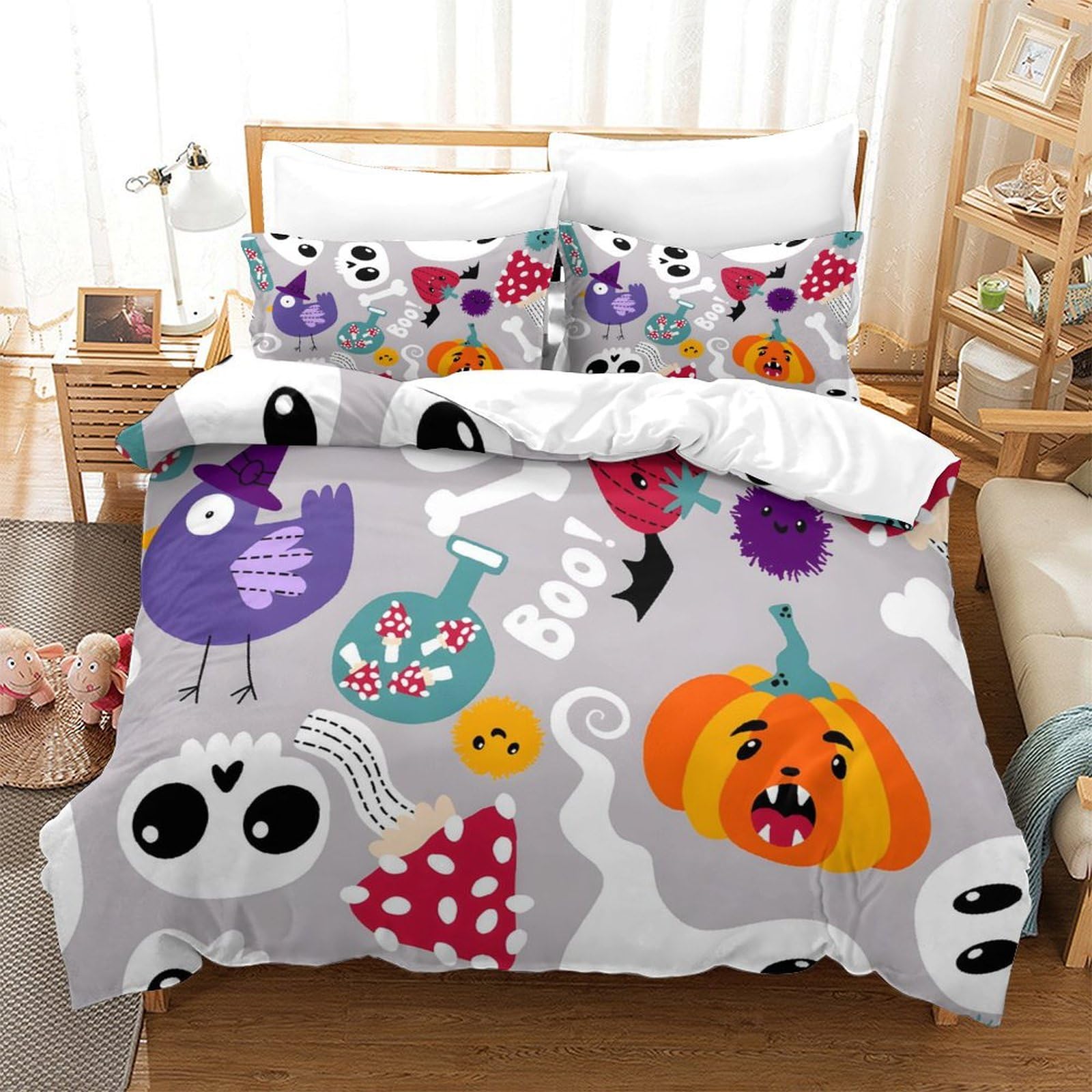 GDEKCIEAS Halloween Pumpkin Ghost Festival Themed Boys Bedding Set,3D Comforter Cover,Decorative 3Pcs Duvet Cover for Teens Bedroom Decor - Breathable Single（140x200cm）
