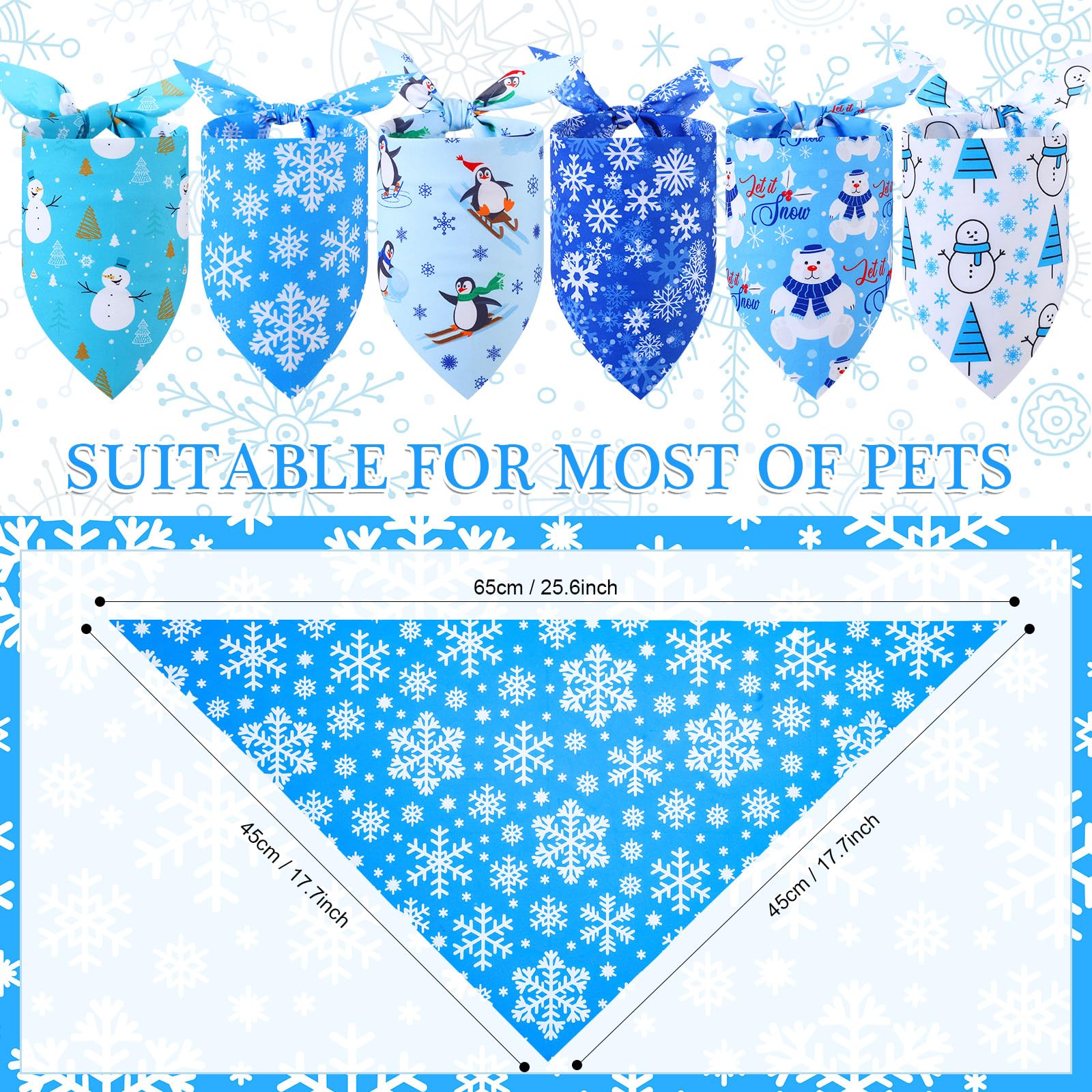 Abbylike Juego de 100 pañuelos de Invierno para Perro, diseño de Copo de Nieve, Color Azul, para Perros, pañuelos, Baberos, Bufanda Triangular para Perro con Patrones de Copo de Nieve para Invierno,