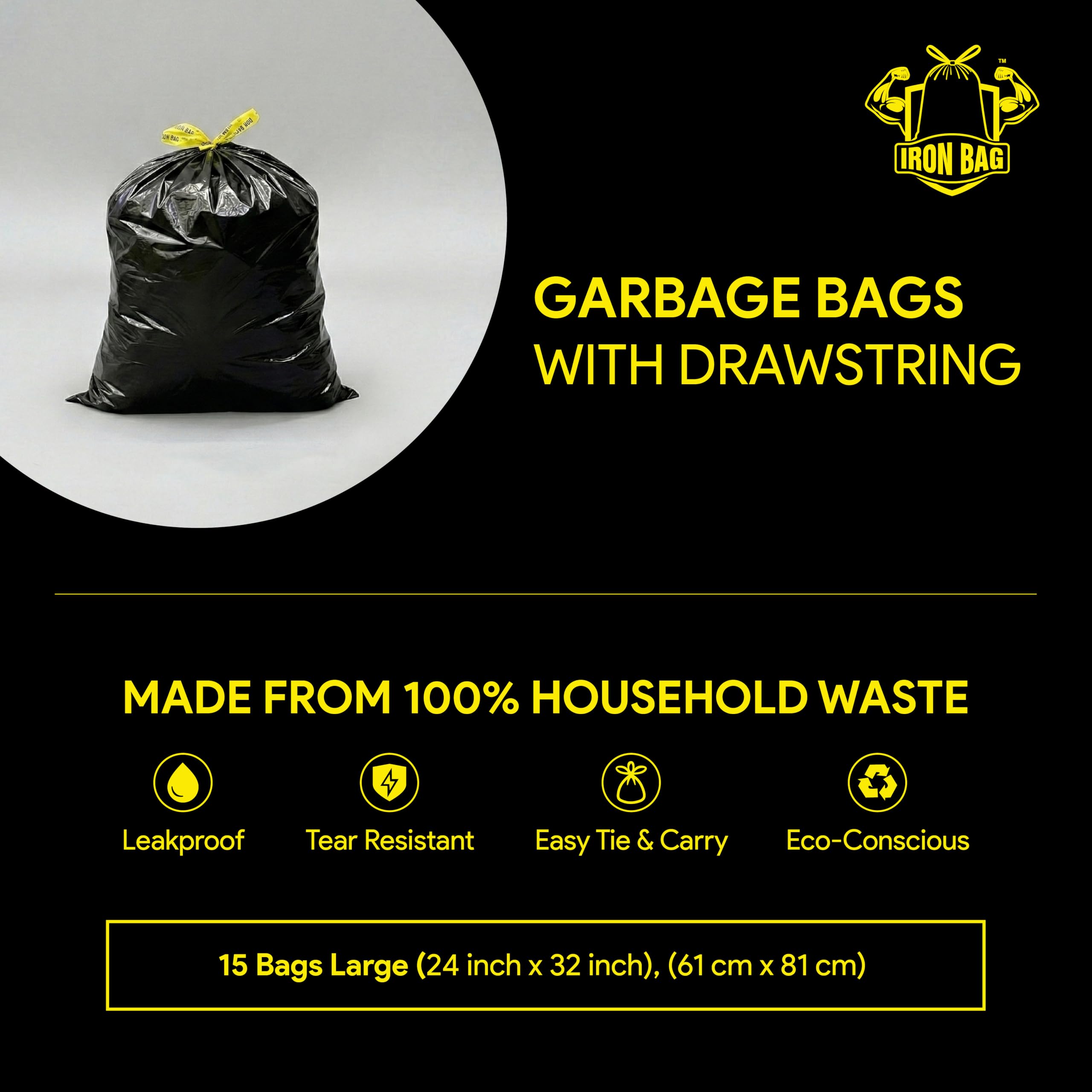 Premium Drawstring Garbage Bags - 60 Count -3