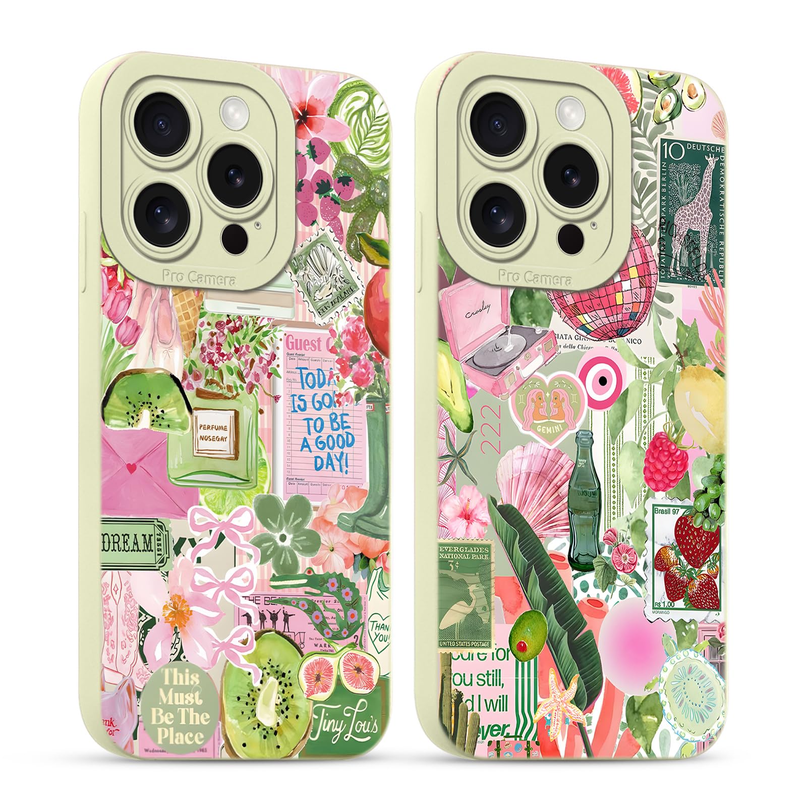 Produktbild von Handyhülle Für IPhone 16 Pro (6,3 Zoll) – Sommer-Collage Design, Stoßfest, TPU, Kameraschutz, Cremeweiß
